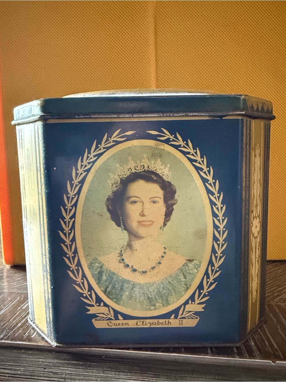 Vintage Blue Queen Elizabeth II Decorative Tin